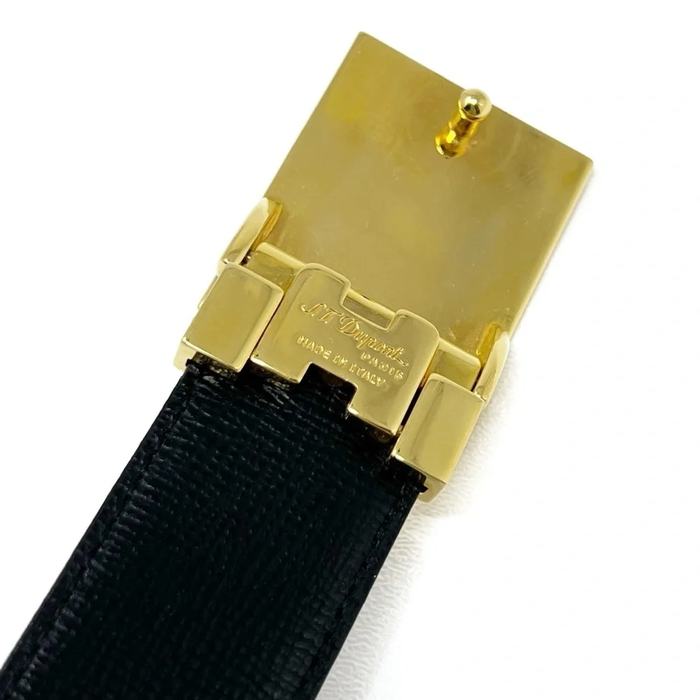 S.T. Dupont Paris Men’s Reversible Black Brown Leather Belt Size 33 Gold Buckle